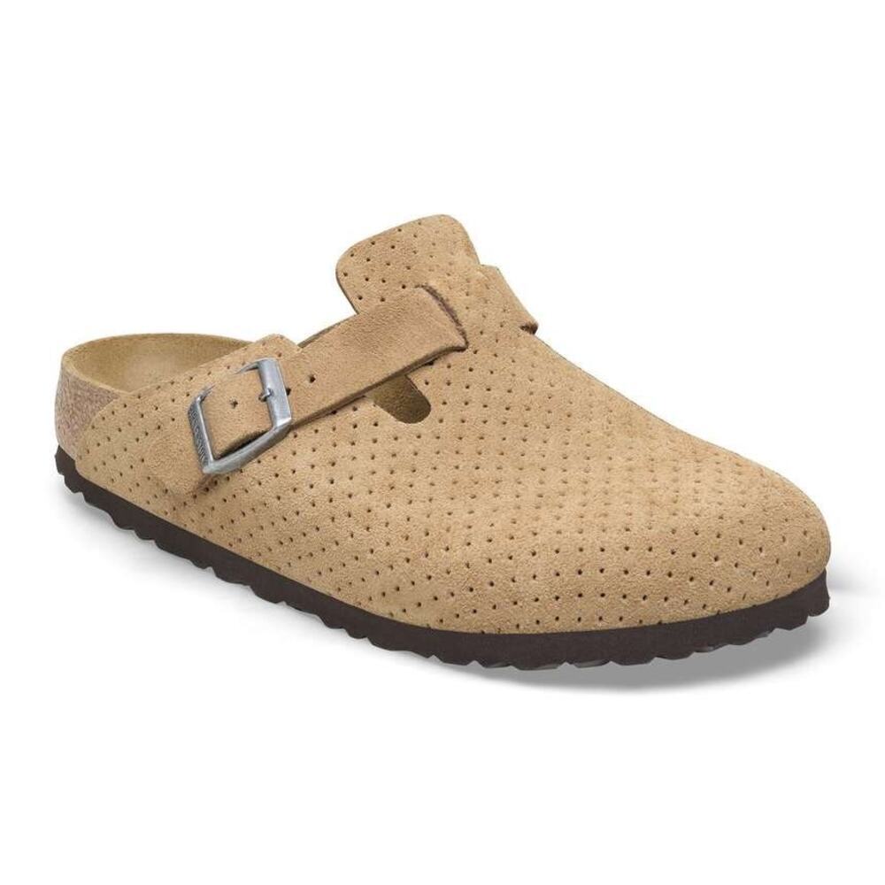 NEW Birkenstock Boston Emboss Dots New Beige Suede Clogs 42 Narrow Fit Comfort - Picture 2 of 16